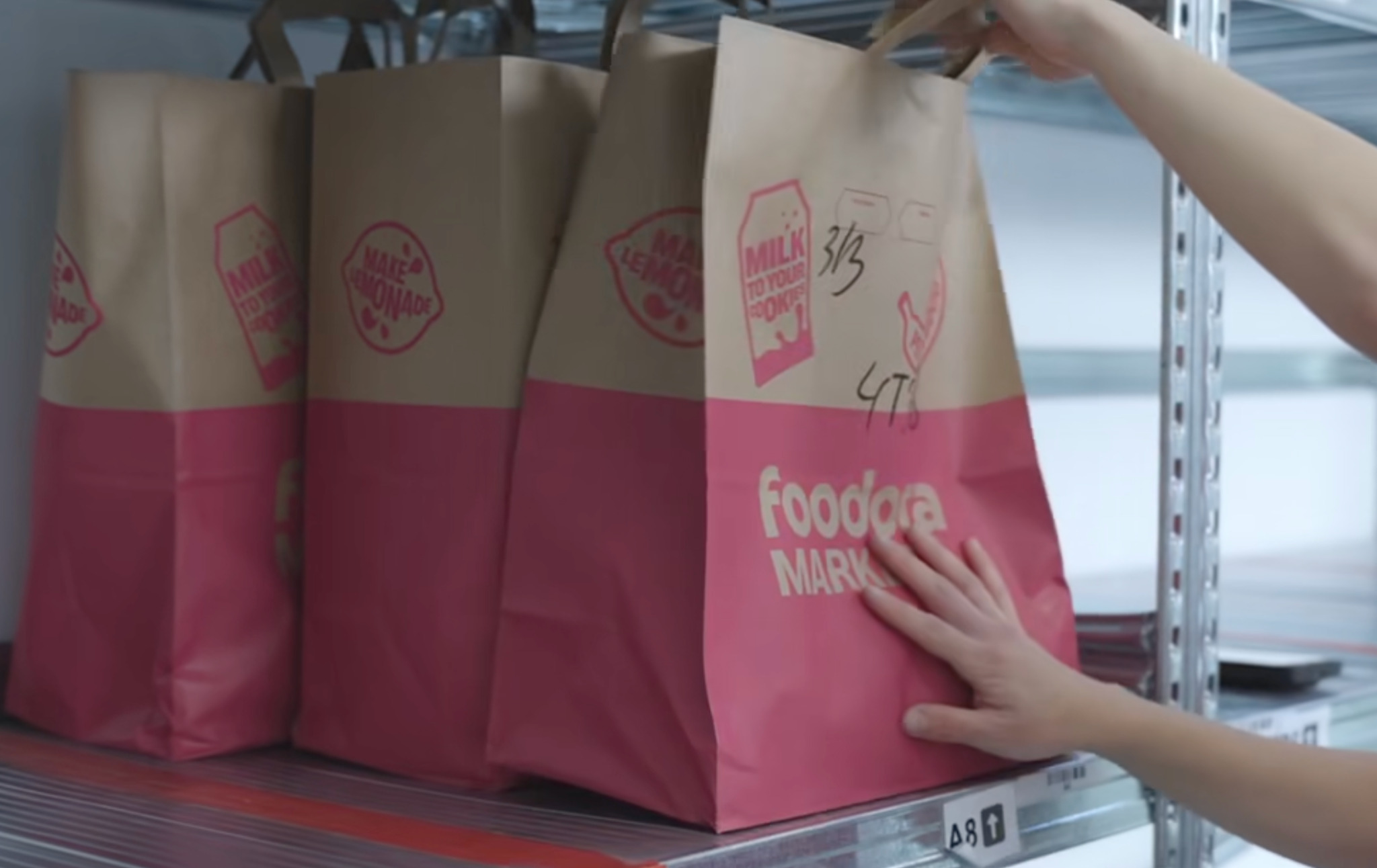 foodora Markets paper bags being prepared for food rescue donations in Hungary